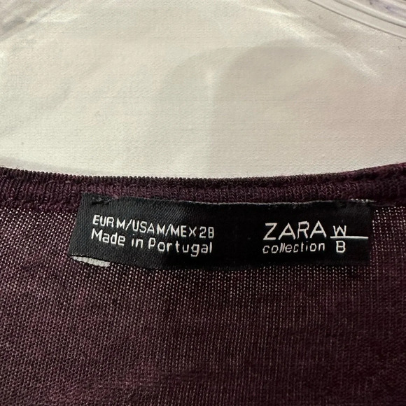 Zara Collection Sheer Striped Maroon Drop Shoulder Top Size Medium - Picture 2 of 3